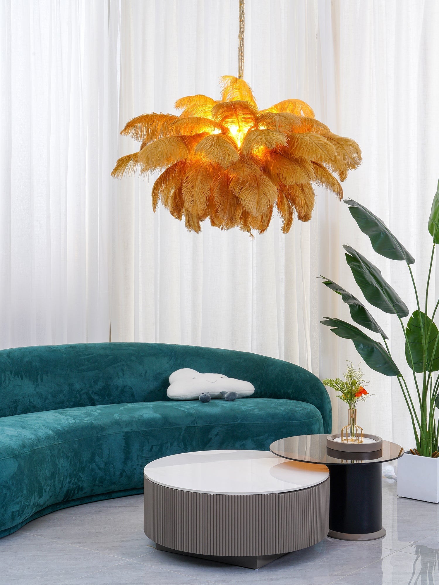 Veren Kroonluchter 56 Handgekleurde Pluimen Messing Fitting Goud Zilver Hollywood Glamour Statement Verlichting | Sansoti