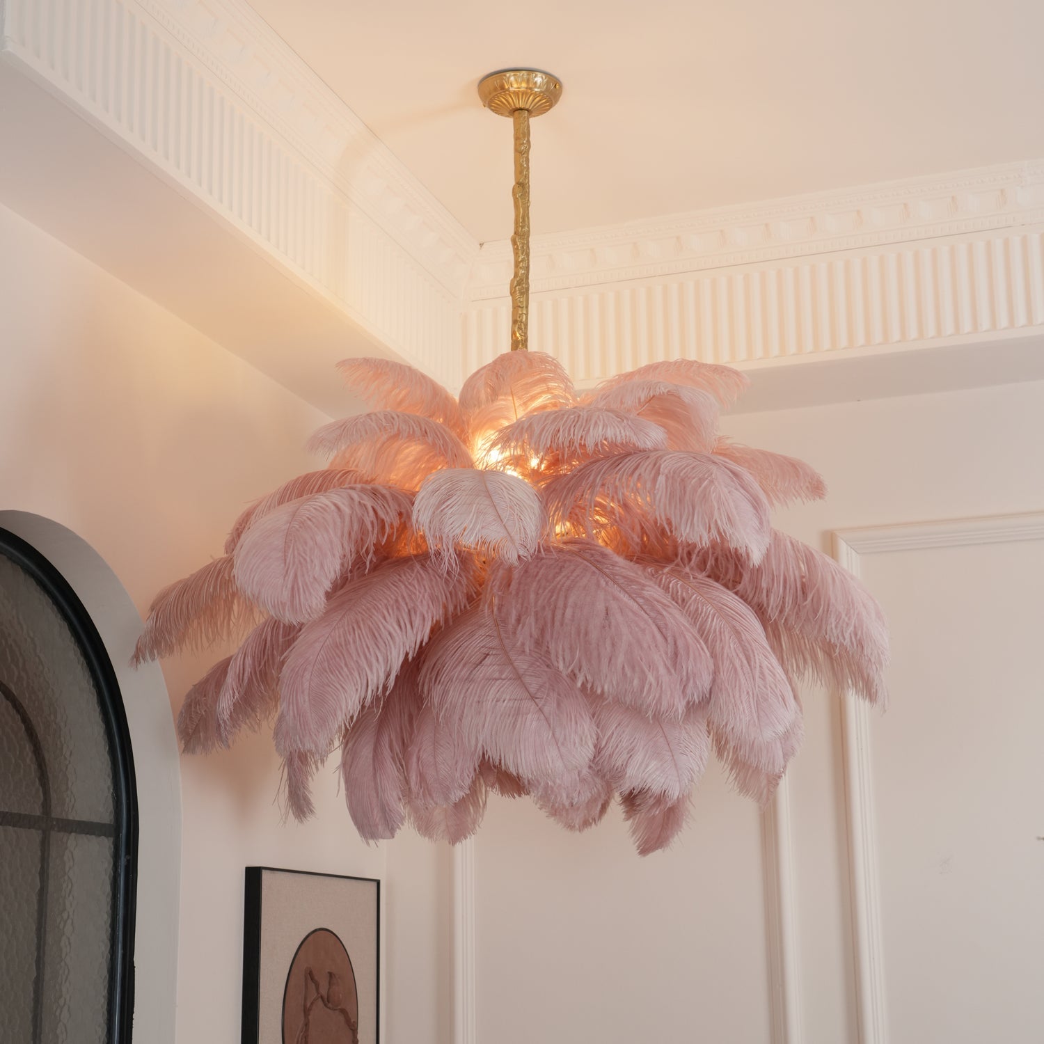 Veren Kroonluchter 56 Handgekleurde Pluimen Messing Fitting Goud Zilver Hollywood Glamour Statement Verlichting | Sansoti