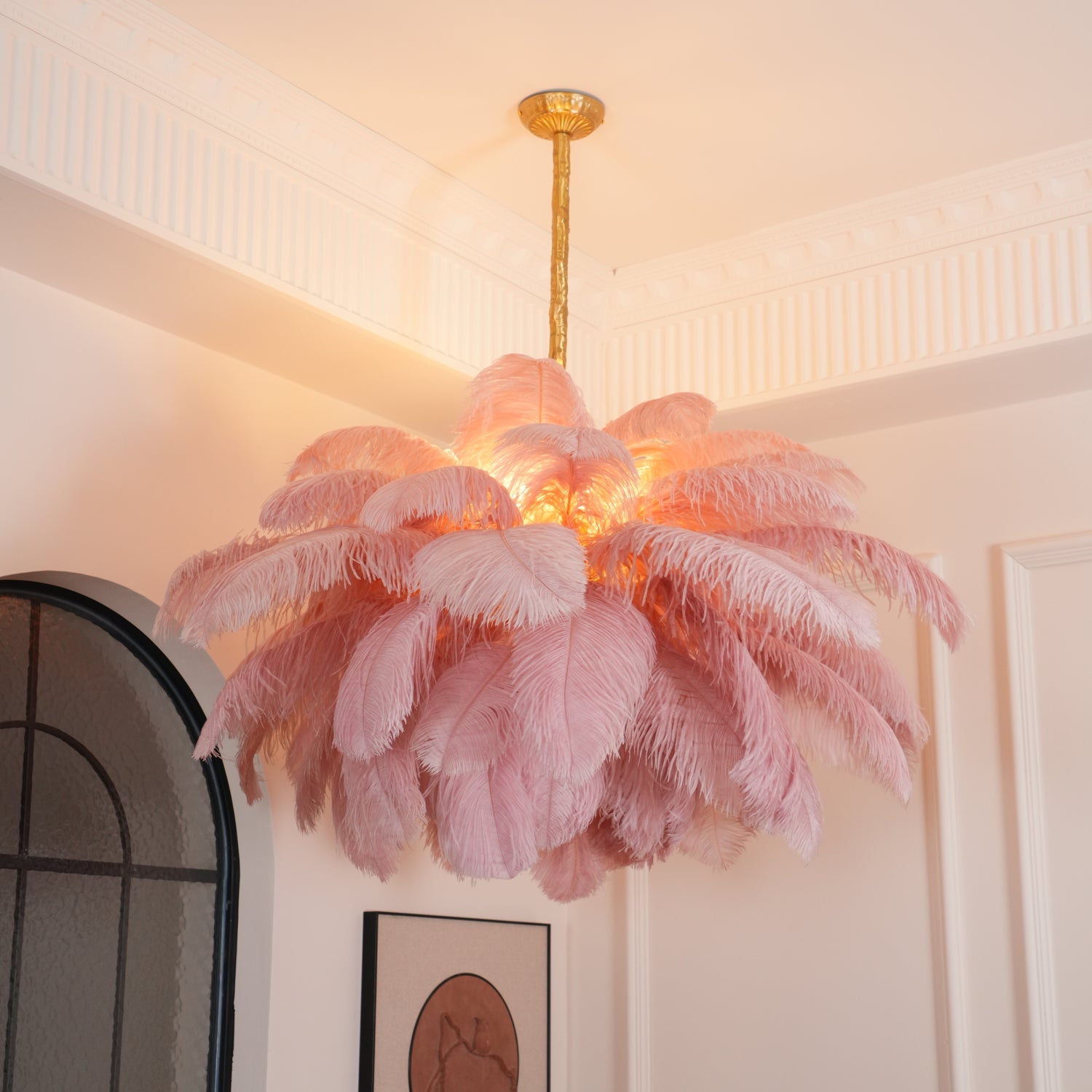 Veren Kroonluchter 56 Handgekleurde Pluimen Messing Fitting Goud Zilver Hollywood Glamour Statement Verlichting | Sansoti