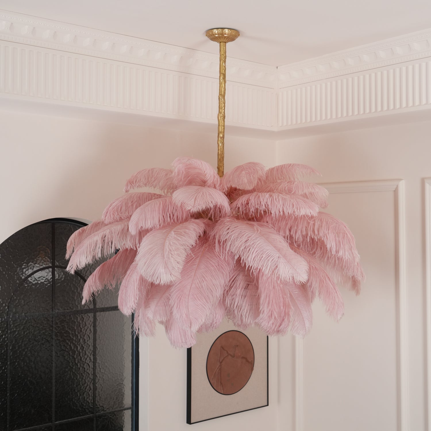 Veren Kroonluchter 56 Handgekleurde Pluimen Messing Fitting Goud Zilver Hollywood Glamour Statement Verlichting | Sansoti