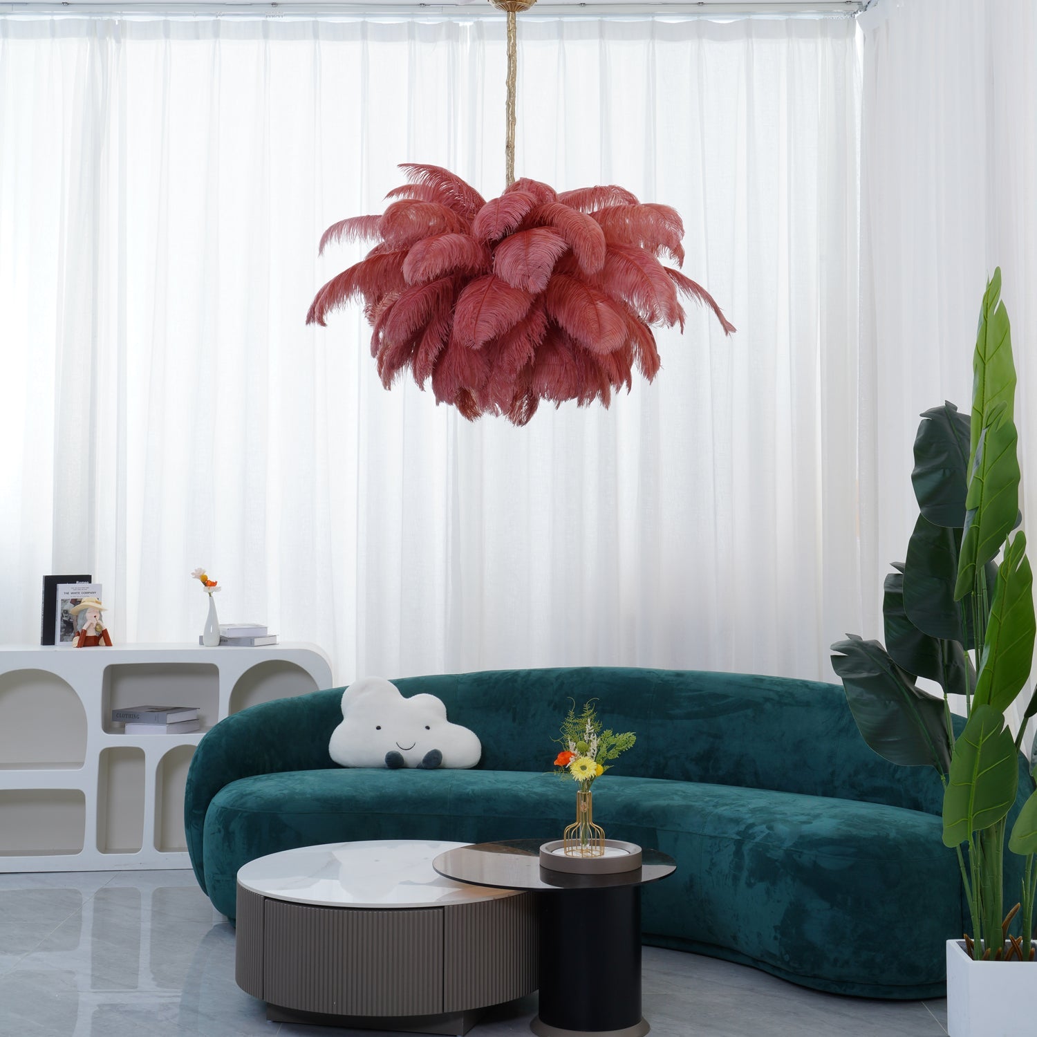 Veren Kroonluchter 56 Handgekleurde Pluimen Messing Fitting Goud Zilver Hollywood Glamour Statement Verlichting | Sansoti