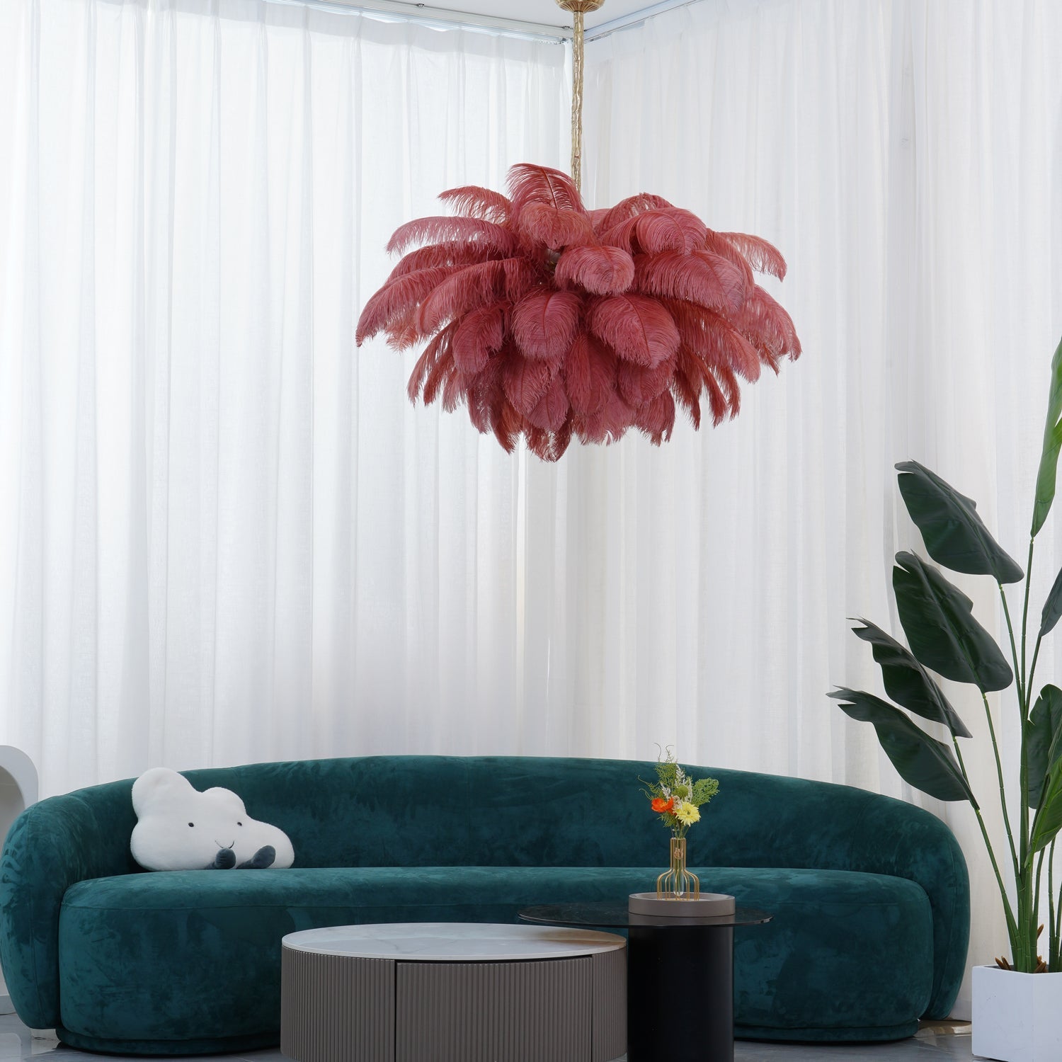Veren Kroonluchter 56 Handgekleurde Pluimen Messing Fitting Goud Zilver Hollywood Glamour Statement Verlichting | Sansoti
