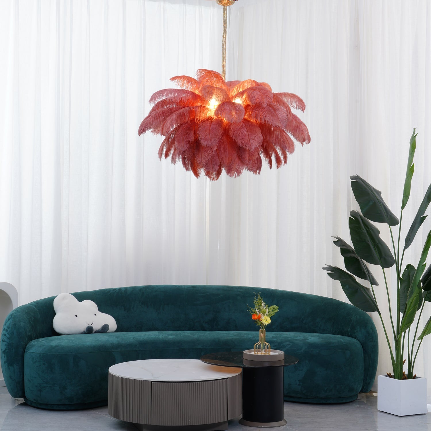 Veren Kroonluchter 56 Handgekleurde Pluimen Messing Fitting Goud Zilver Hollywood Glamour Statement Verlichting | Sansoti