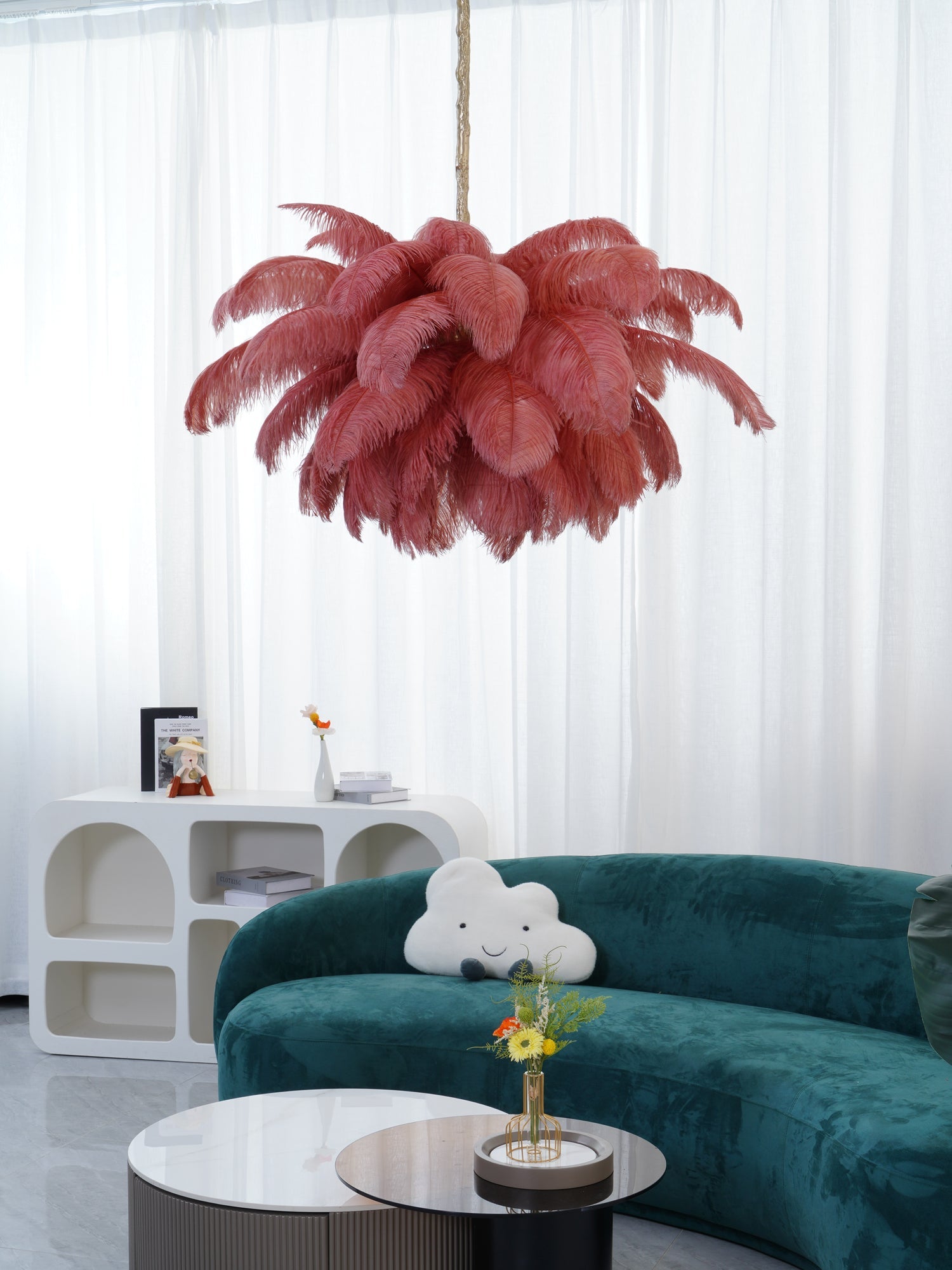Veren Kroonluchter 56 Handgekleurde Pluimen Messing Fitting Goud Zilver Hollywood Glamour Statement Verlichting | Sansoti
