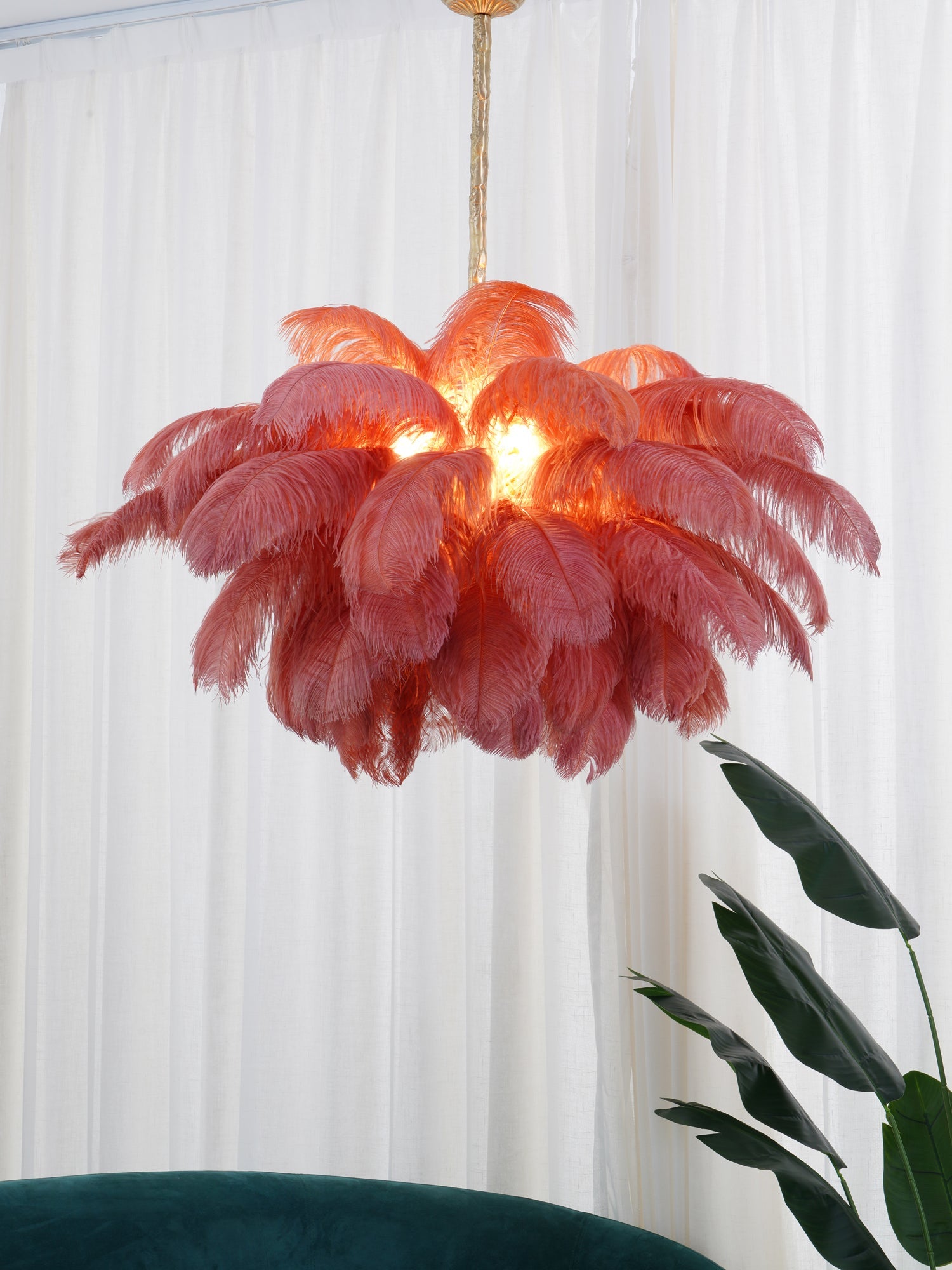 Veren Kroonluchter 56 Handgekleurde Pluimen Messing Fitting Goud Zilver Hollywood Glamour Statement Verlichting | Sansoti