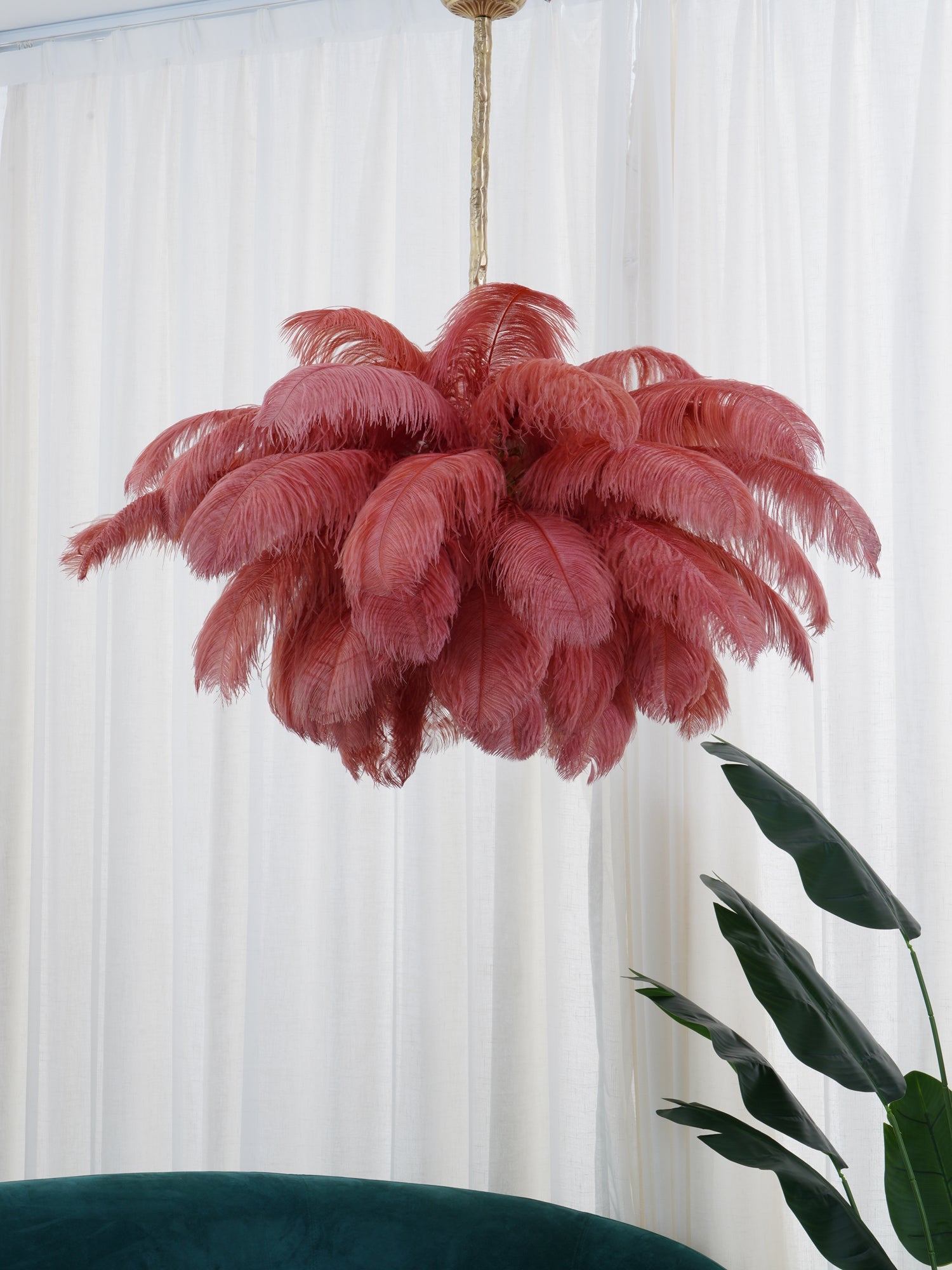 Veren Kroonluchter 56 Handgekleurde Pluimen Messing Fitting Goud Zilver Hollywood Glamour Statement Verlichting | Sansoti