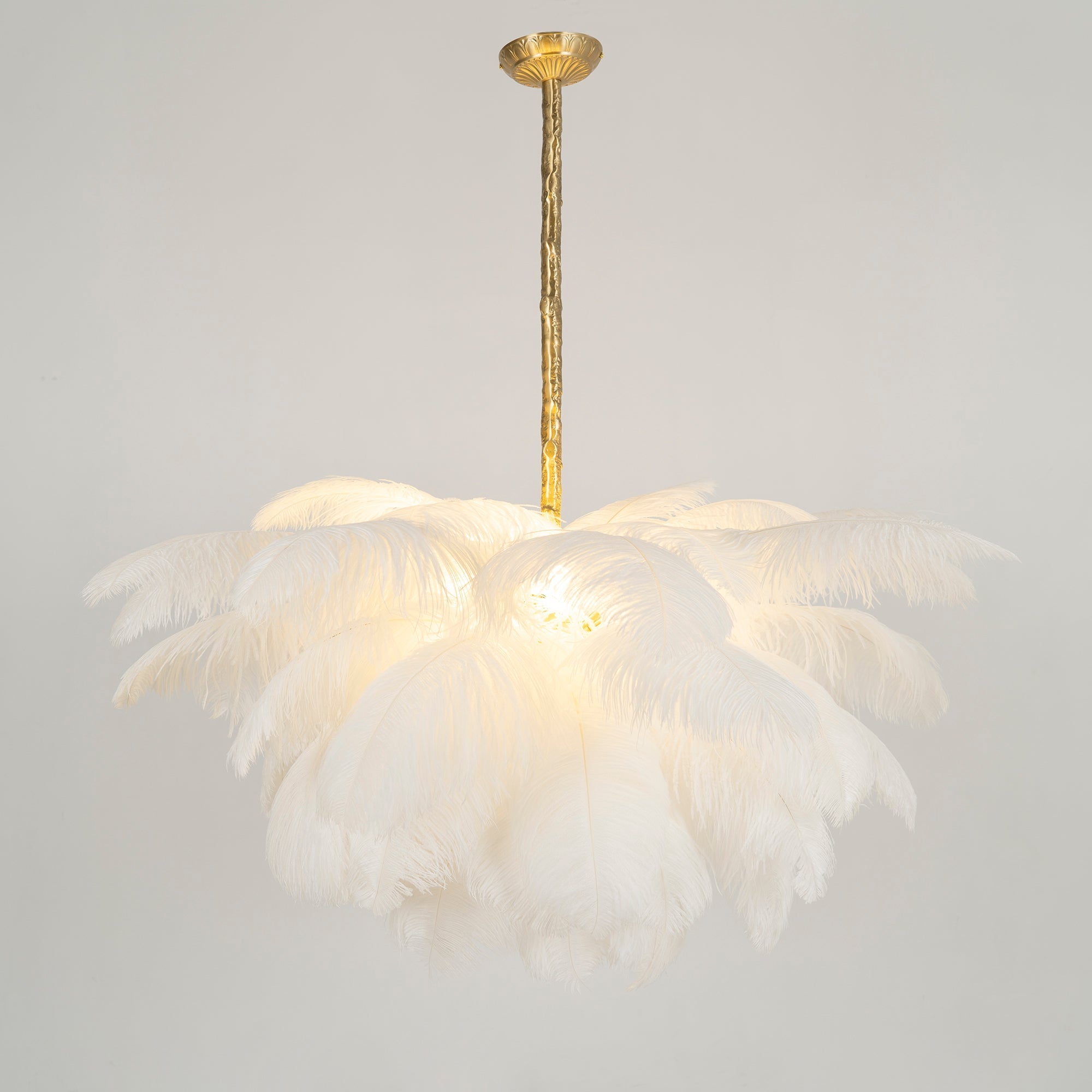 Veren Kroonluchter 56 Handgekleurde Pluimen Messing Fitting Goud Zilver Hollywood Glamour Statement Verlichting | Sansoti