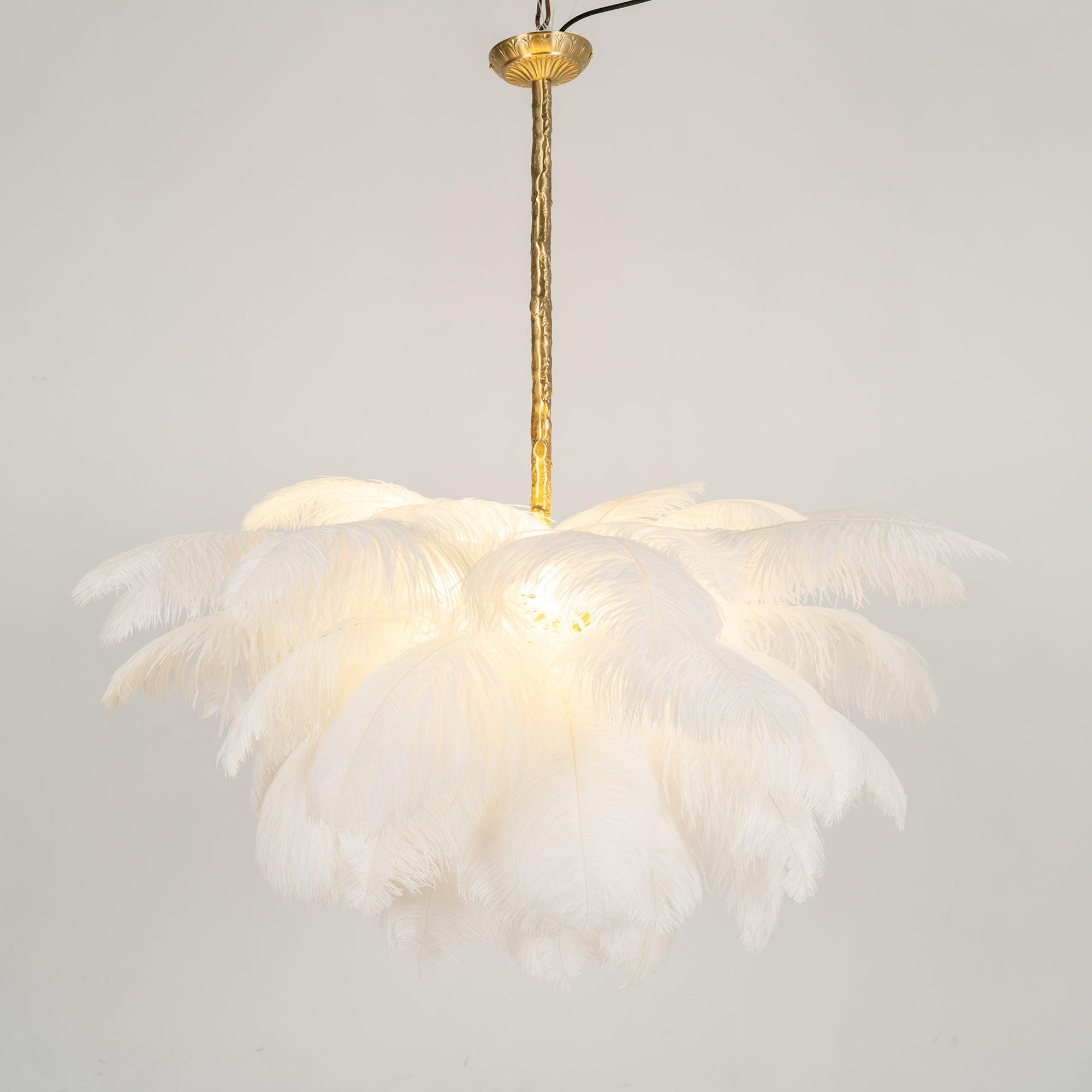 Veren Kroonluchter 56 Handgekleurde Pluimen Messing Fitting Goud Zilver Hollywood Glamour Statement Verlichting | Sansoti
