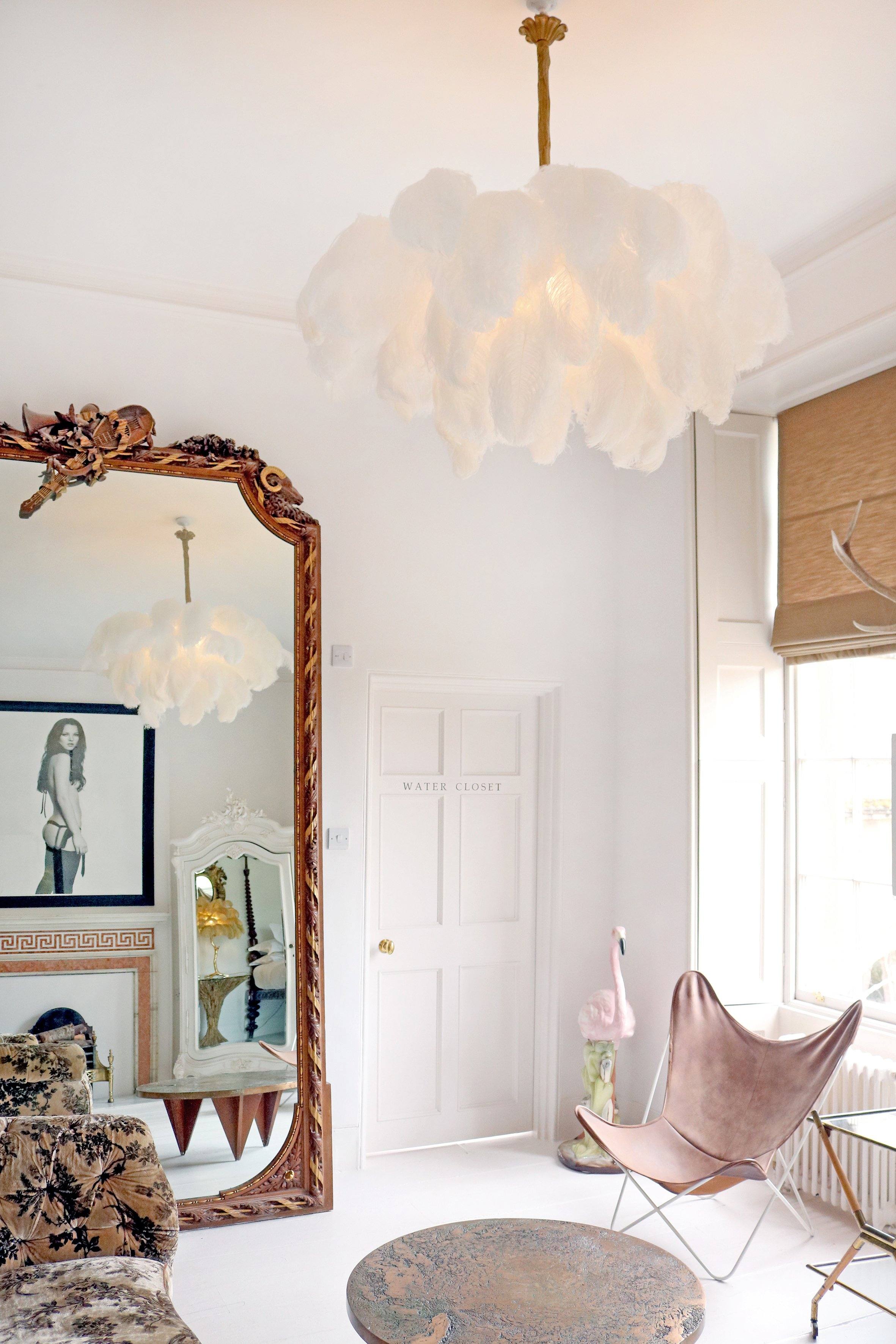 Veren Kroonluchter 56 Handgekleurde Pluimen Messing Fitting Goud Zilver Hollywood Glamour Statement Verlichting | Sansoti