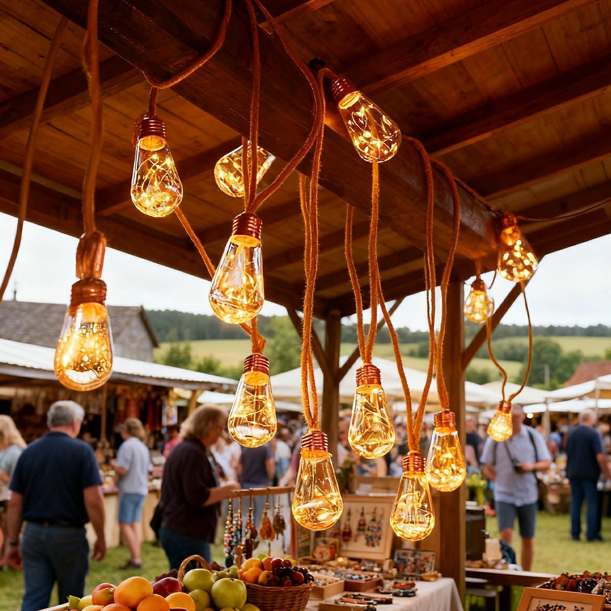 Zonne-energie Lichtsnoer Tuin 33ft LED Warm Wit Henneptouw Decoratief Buiten Terras Sfeerverlichting Waterdicht | Sansoti