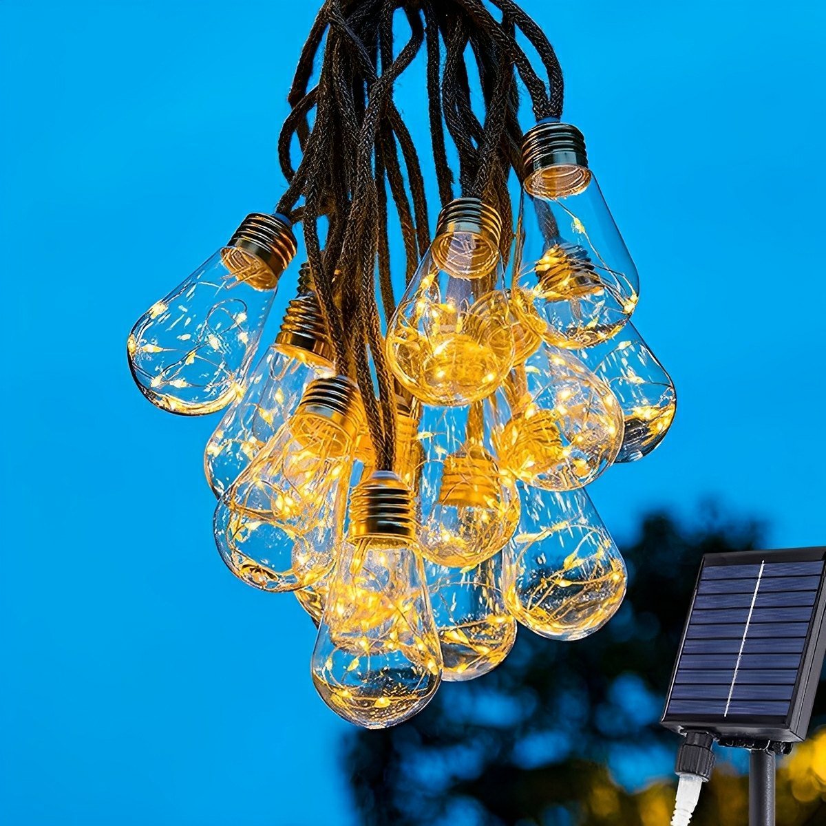 Zonne-energie Lichtsnoer Tuin 33ft LED Warm Wit Henneptouw Decoratief Buiten Terras Sfeerverlichting Waterdicht | Sansoti