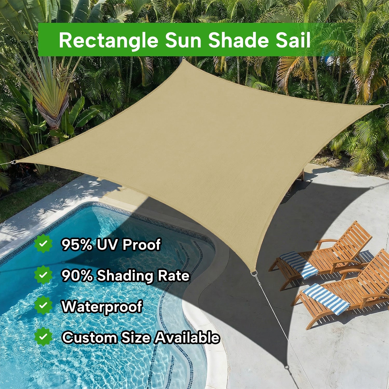 Rectangular Waterproof Shade Sail for Patio Garden and Pool | Sansoti