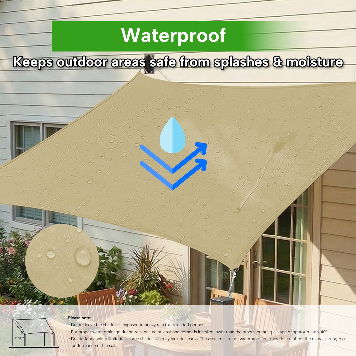 Rectangular Waterproof Shade Sail for Patio Garden and Pool | Sansoti
