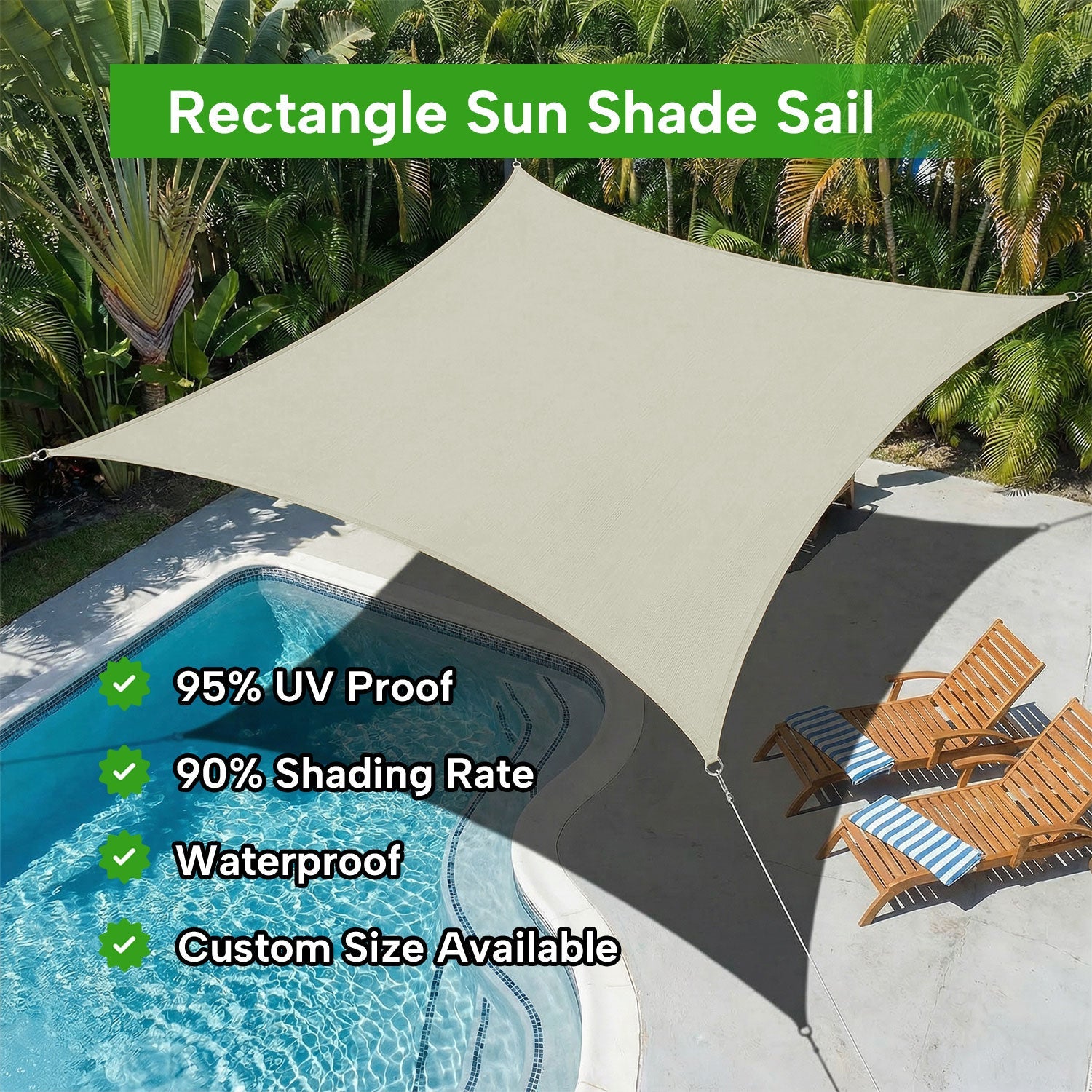 Rectangular Waterproof Shade Sail for Patio Garden and Pool | Sansoti