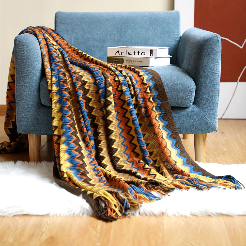 Plaid tricoté à la main, motif chevron, design géométrique, décoration pour le salon et la chambre, textile tricoté | Sansoti