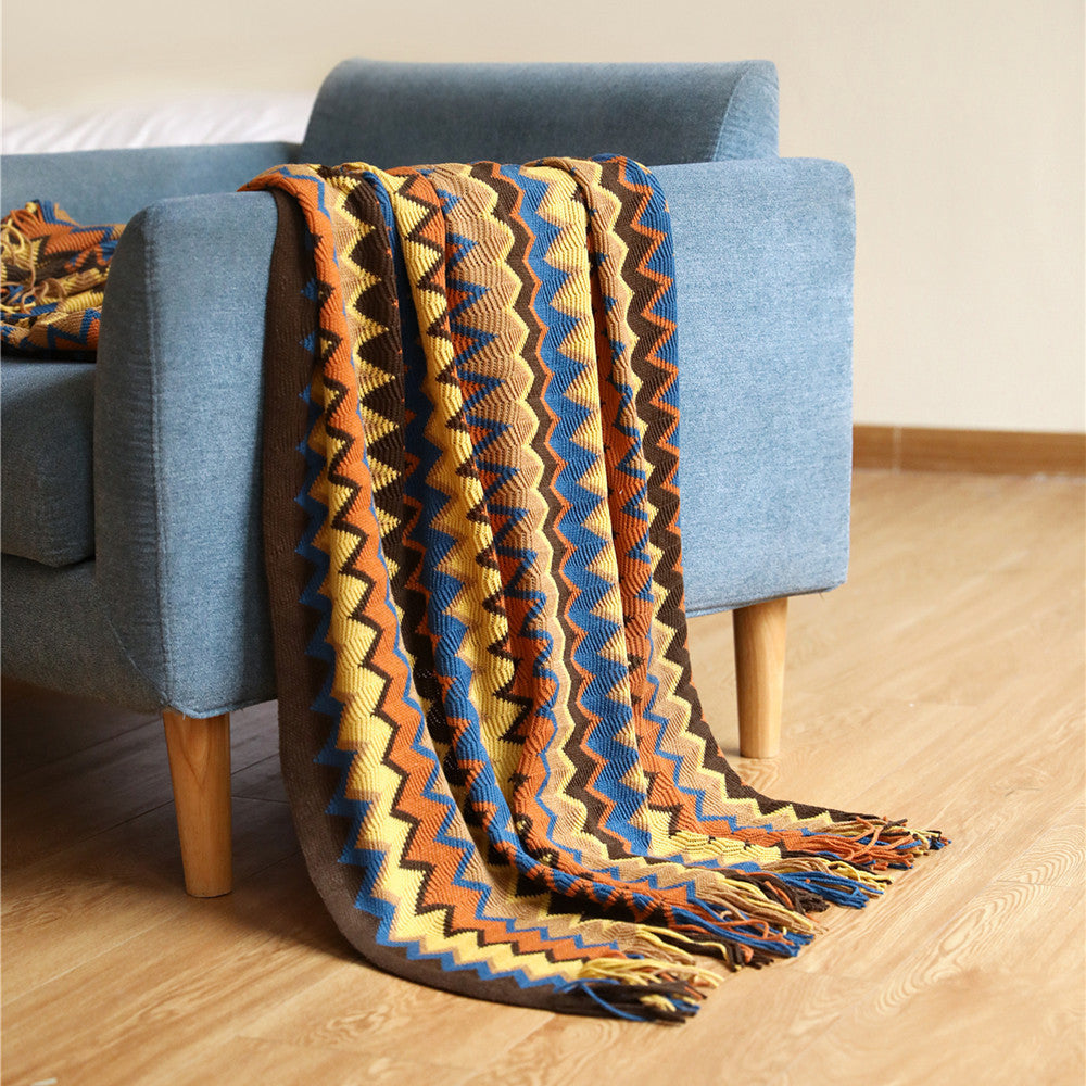 Plaid tricoté à la main, motif chevron, design géométrique, décoration pour le salon et la chambre, textile tricoté | Sansoti