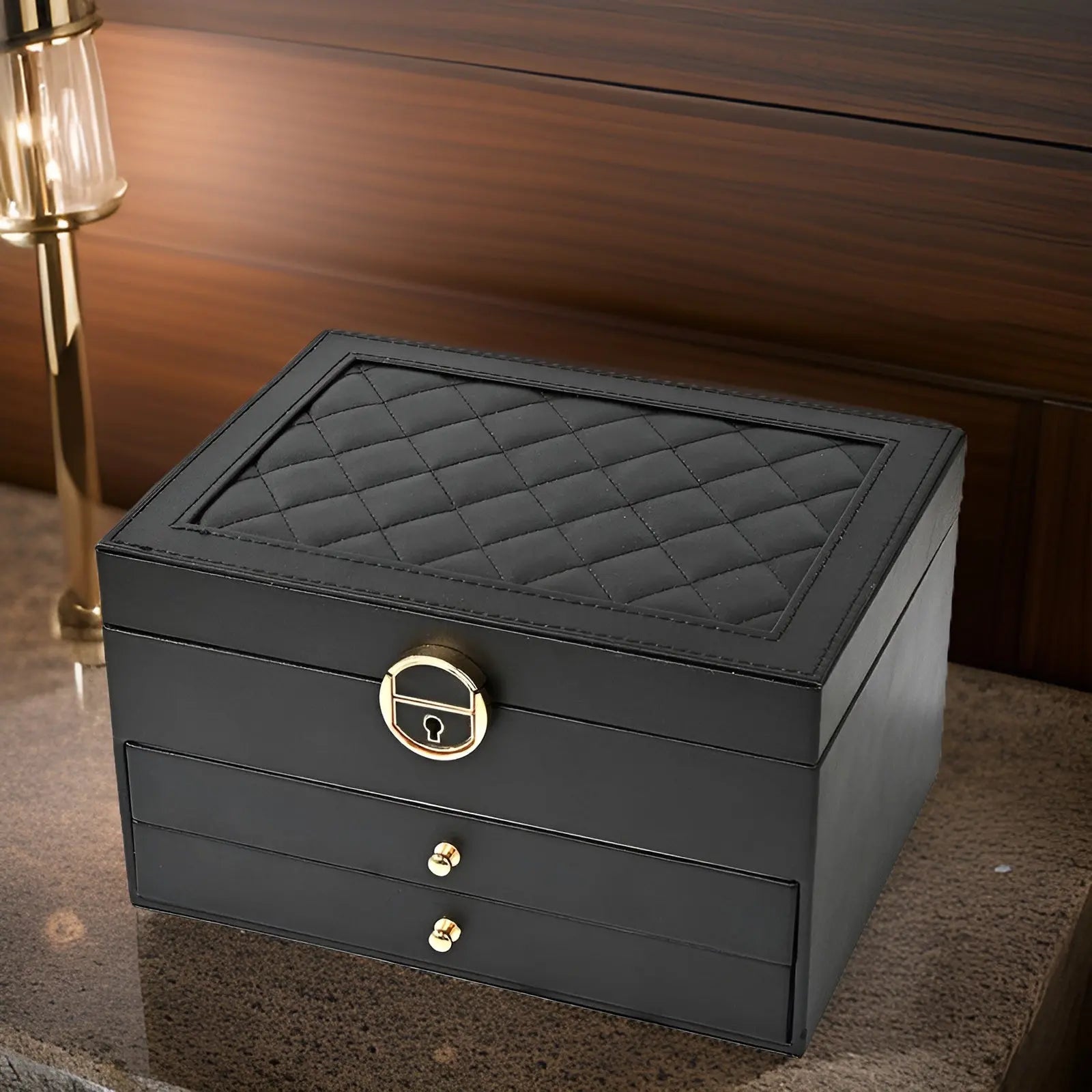 Luxe Sieradenbox met Meerdere Lagen – Elegante Opberger voor Ringen Kettingen Oorbellen – PU Leer – 23x17x13,5 cm | Sansoti