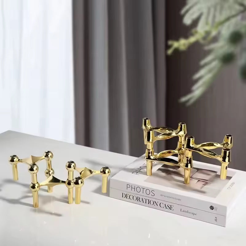 Kerzenhalter-Set, 3-teilig, Molekül-Design, Edelstahl, modernes skulpturales Tischornament, Wohnzimmerdekoration | Sansoti