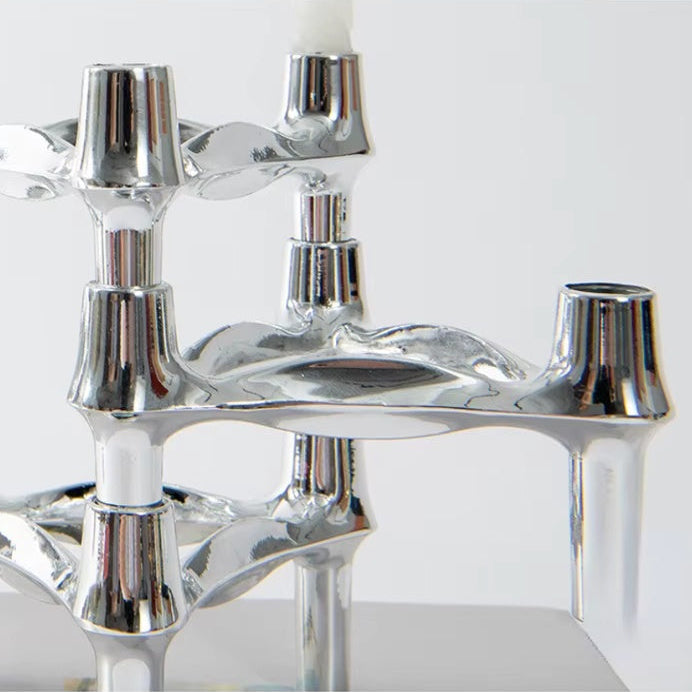 Kerzenhalter-Set, 3-teilig, Molekül-Design, Edelstahl, modernes skulpturales Tischornament, Wohnzimmerdekoration | Sansoti