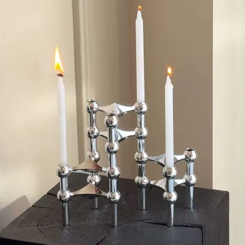 Kerzenhalter-Set, 3-teilig, Molekül-Design, Edelstahl, modernes skulpturales Tischornament, Wohnzimmerdekoration | Sansoti