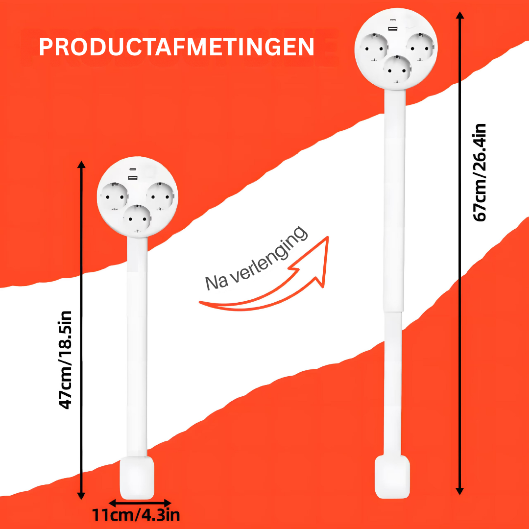Uitschuifbaar Stopcontact Met USB Draaibare Kop 3 EU 47-67cm Wit | Sansoti