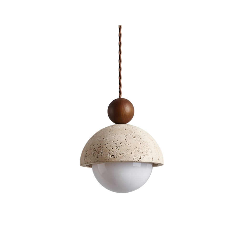 Design Pendelleuchte aus Travertin und Glas – Moderne Beleuchtung mit warmem Licht | Restfield