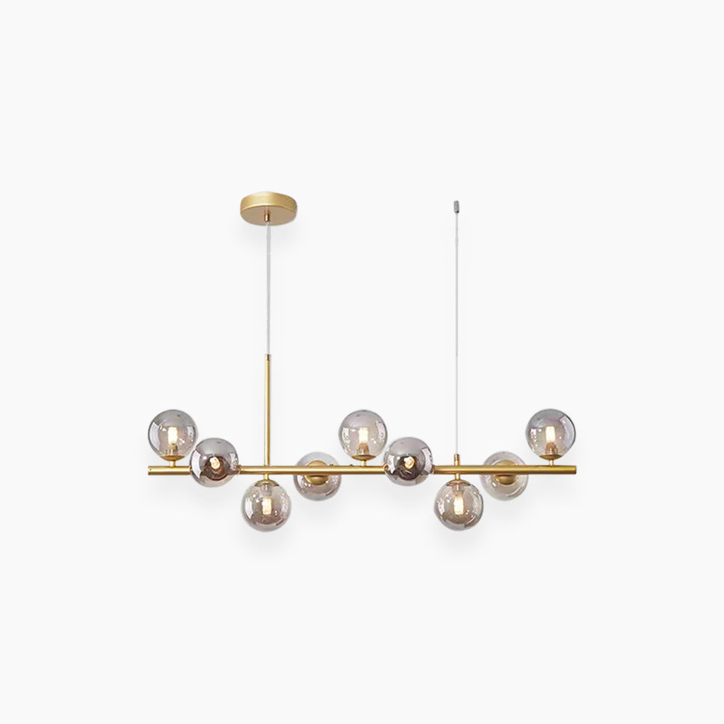 Glasball-Pendelleuchte mit goldenem Rahmen, 7–11 Lichtquellen, moderner Kronleuchter mit einstellbarer Farbtemperatur | Sansoti