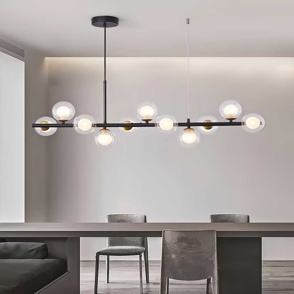 Glasball-Pendelleuchte mit goldenem Rahmen, 7–11 Lichtquellen, moderner Kronleuchter mit einstellbarer Farbtemperatur | Sansoti