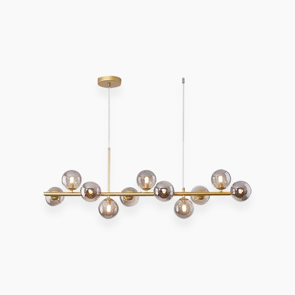Glasball-Pendelleuchte mit goldenem Rahmen, 7–11 Lichtquellen, moderner Kronleuchter mit einstellbarer Farbtemperatur | Sansoti