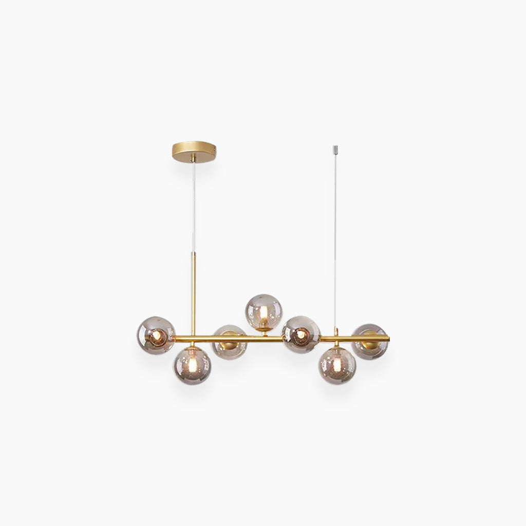 Glasball-Pendelleuchte mit goldenem Rahmen, 7–11 Lichtquellen, moderner Kronleuchter mit einstellbarer Farbtemperatur | Sansoti