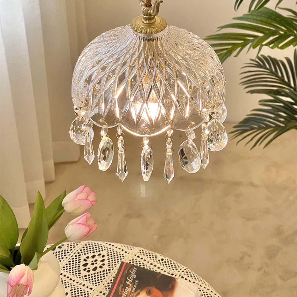 Kristallen Hanglamp met Messing Fitting en Geribbeld Glas voor Eetkamer Woonkamer Slaapkamer Sfeerverlichting | Sansoti