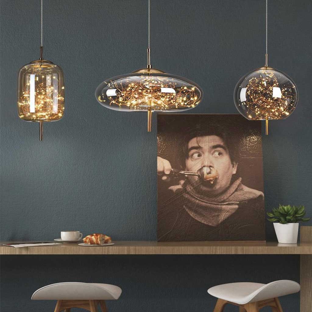 Glas-Pendelleuchte mit Sternenmuster Grau Bernstein Verstellbares Licht Skandinavisches Design Esszimmer Wohnzimmer Stimmungsbeleuchtung | Sansoti
