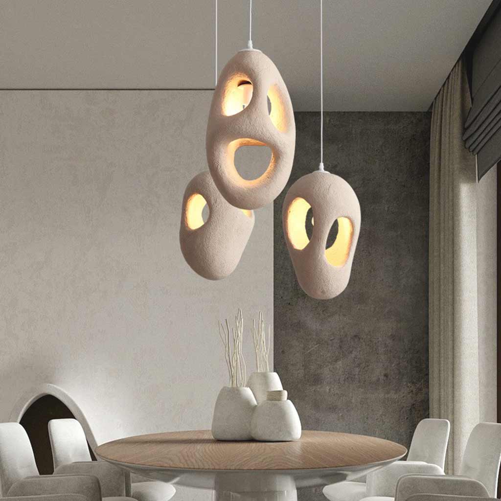 Hängelampe aus beigem Polystyrol in organischer Form, LED, einstellbares Licht, skandinavisch, minimalistisch, Esszimmer | Sansoti