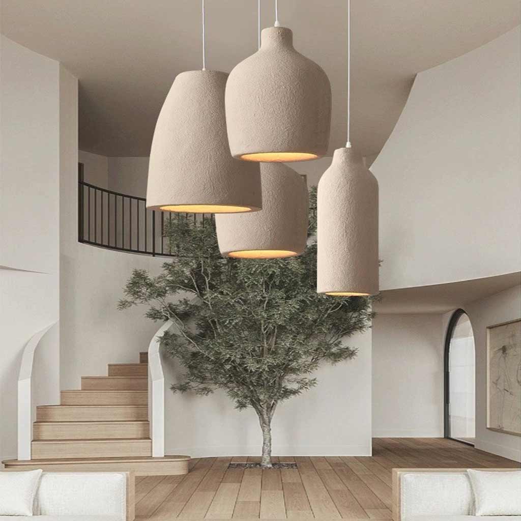 Hängelampe aus beigem Polystyrol in organischer Form, LED, einstellbares Licht, skandinavisch, minimalistisch, Esszimmer | Sansoti