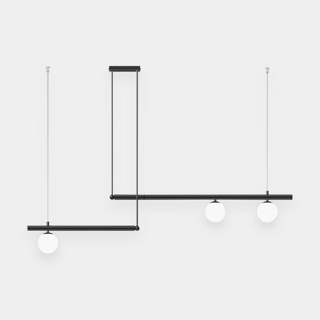 Lineare Hängelampe aus Metall und Glas, Schwarz und Gold, mehrere Lichtquellen, Esstisch, Wohnzimmer, Kücheninsel, LED, modern | Sansoti