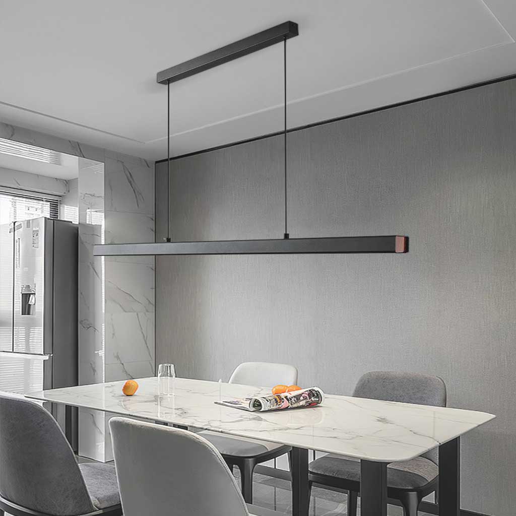 Liniowa wisząca lampa LED z aluminium, ściemnialna, nowoczesny minimalistyczny design, czarno-biała, do jadalni i salonu | Sansoti
