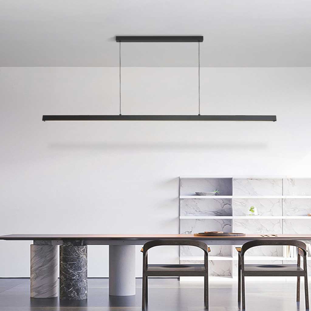 Liniowa wisząca lampa LED z aluminium, ściemnialna, nowoczesny minimalistyczny design, czarno-biała, do jadalni i salonu | Sansoti