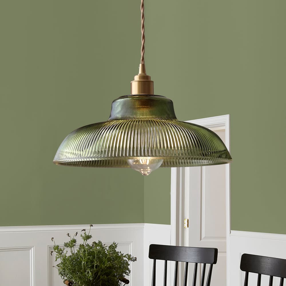 Vintage Pendant Lamp with Prismatic Glass - E27 Socket - Brass & Green - Dimmable - Retro Kitchen Lighting - Dining Table Lighting | Sansoti