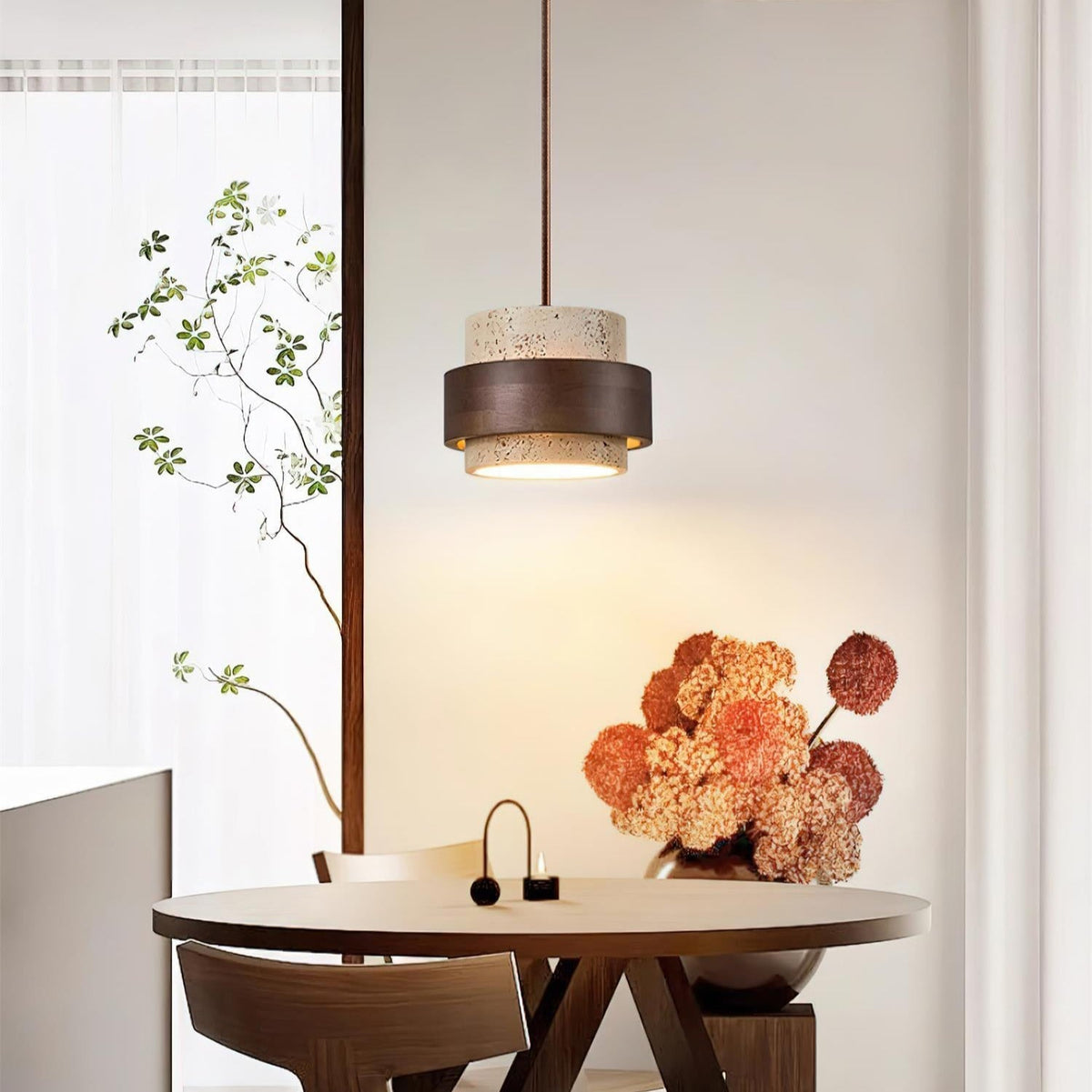 Travertijnsteen Hanglamp Natuurlijk Design Warm Licht Eetkamer Woonkamer Hal Interieur Luxe Verlichting | Sansoti