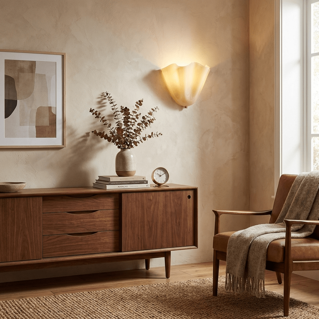 Petalia Wandlamp — Sculptural Petal-Geïnspireerde Glazen Wandverlichting met G9 Fitting en Hardwired Installatie (28 × 25 × 13 cm) | Sansoti