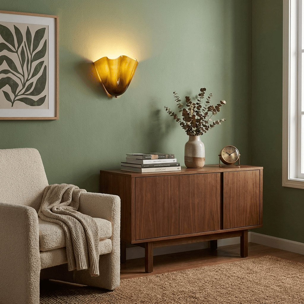 Petalia Wandlamp — Sculptural Petal-Geïnspireerde Glazen Wandverlichting met G9 Fitting en Hardwired Installatie (28 × 25 × 13 cm) | Sansoti