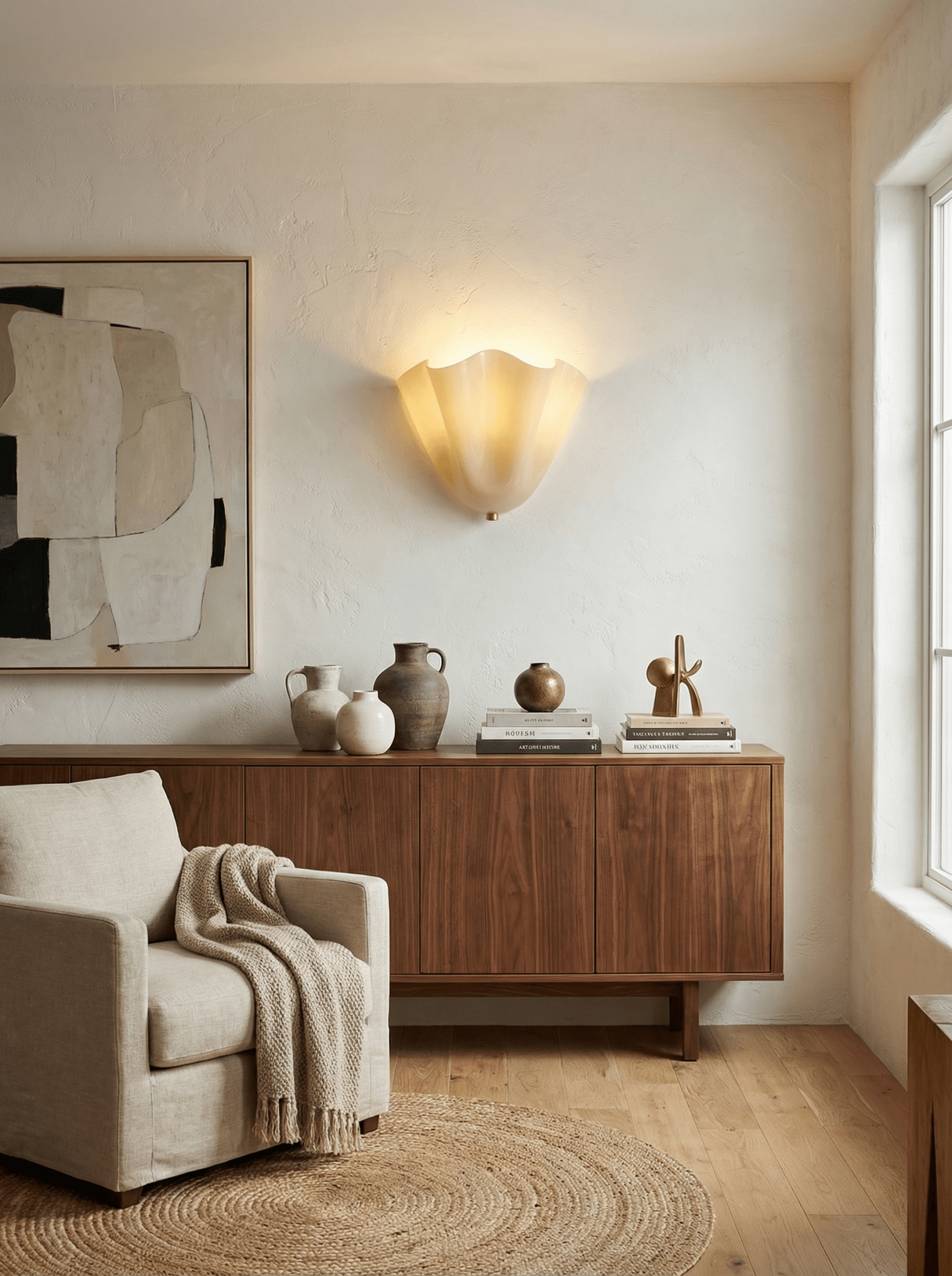 Petalia Wandlamp — Sculptural Petal-Geïnspireerde Glazen Wandverlichting met G9 Fitting en Hardwired Installatie (28 × 25 × 13 cm) | Sansoti