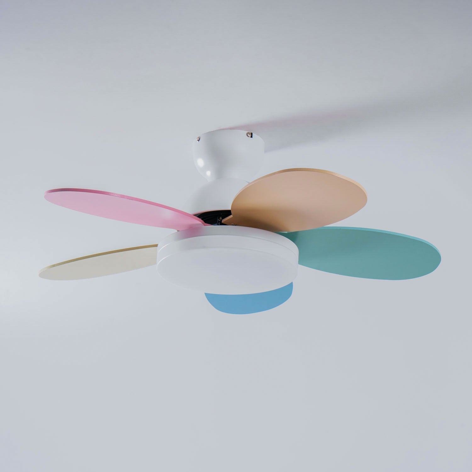 Liora Ceiling Fan with Lighting and Colored Glass Leaves for Children's Room – Modern Ceiling Fan with LED and Remote Control – Adjustable Speed Ceiling Fan with Light in Multiple Color Variants | Sansoti