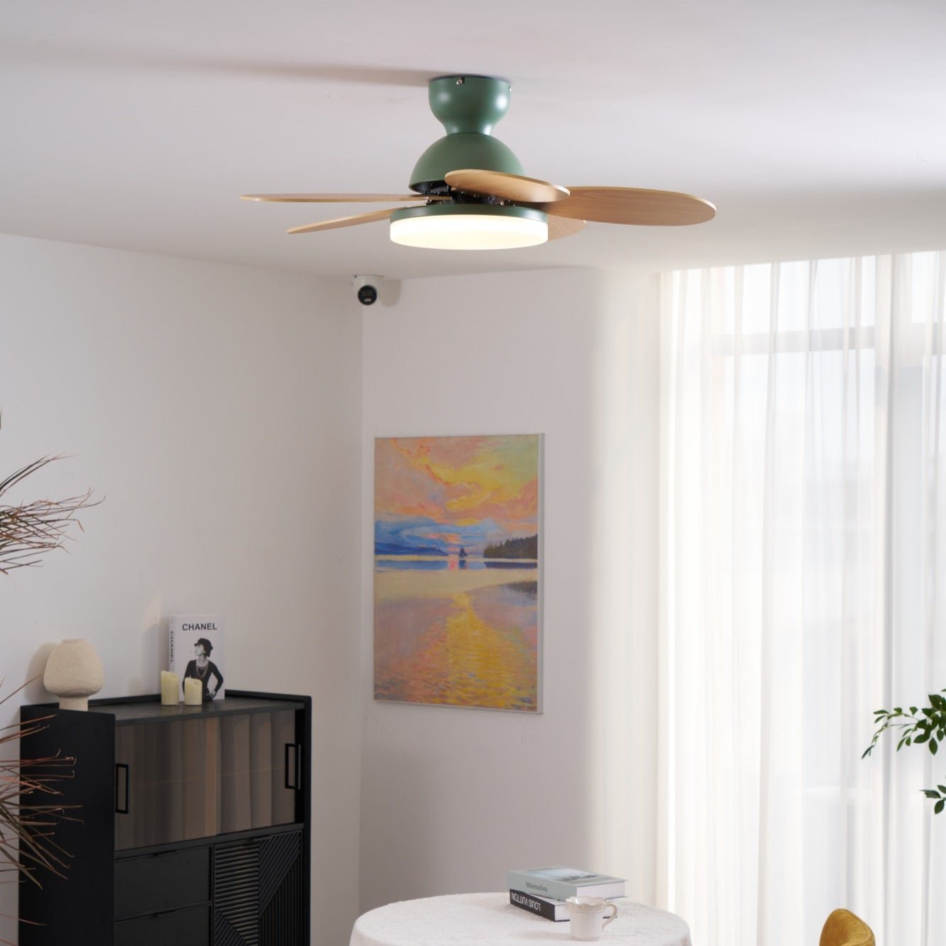 Liora Ceiling Fan with Lighting and Colored Glass Leaves for Children's Room – Modern Ceiling Fan with LED and Remote Control – Adjustable Speed Ceiling Fan with Light in Multiple Color Variants | Sansoti