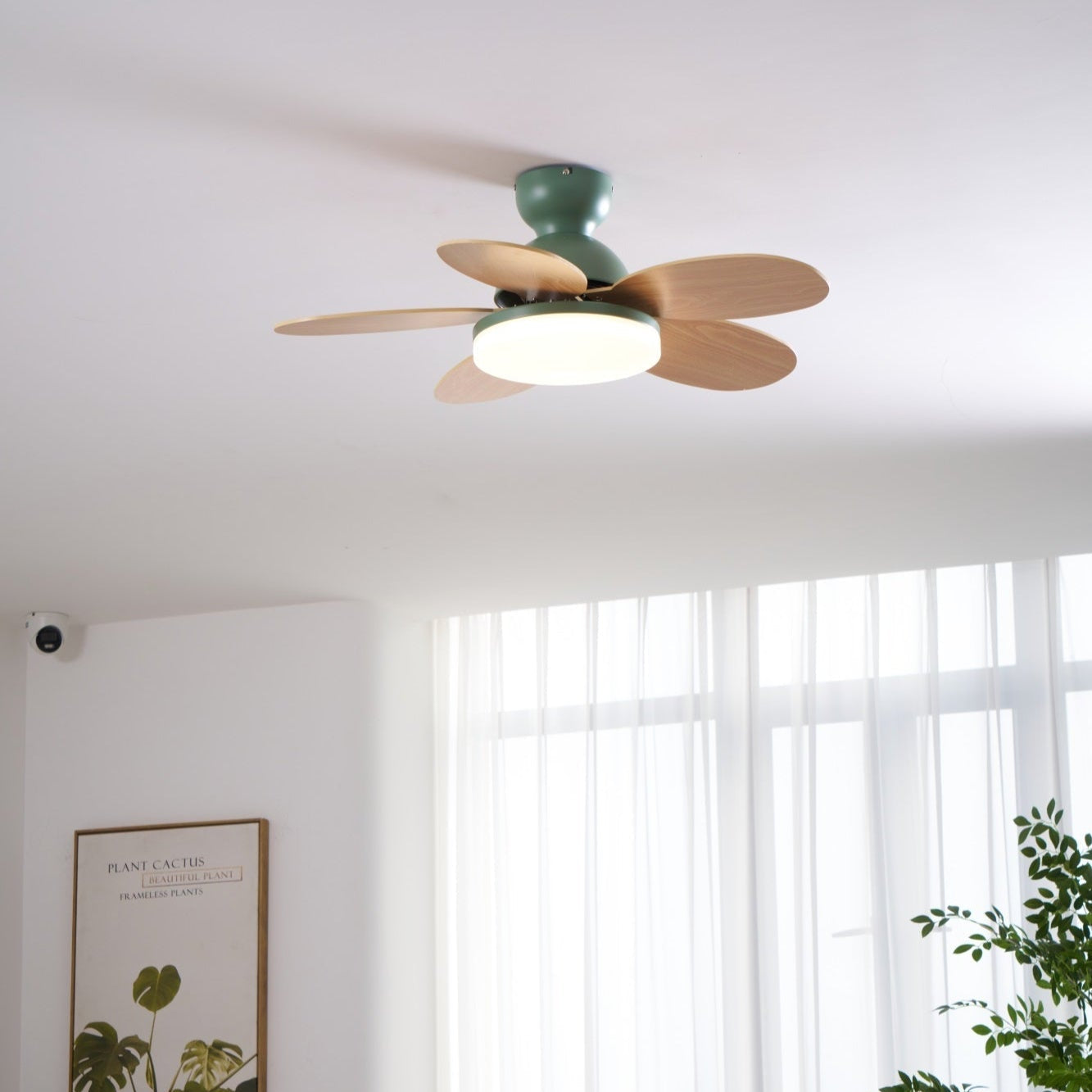 Liora Ceiling Fan with Lighting and Colored Glass Leaves for Children's Room – Modern Ceiling Fan with LED and Remote Control – Adjustable Speed Ceiling Fan with Light in Multiple Color Variants | Sansoti