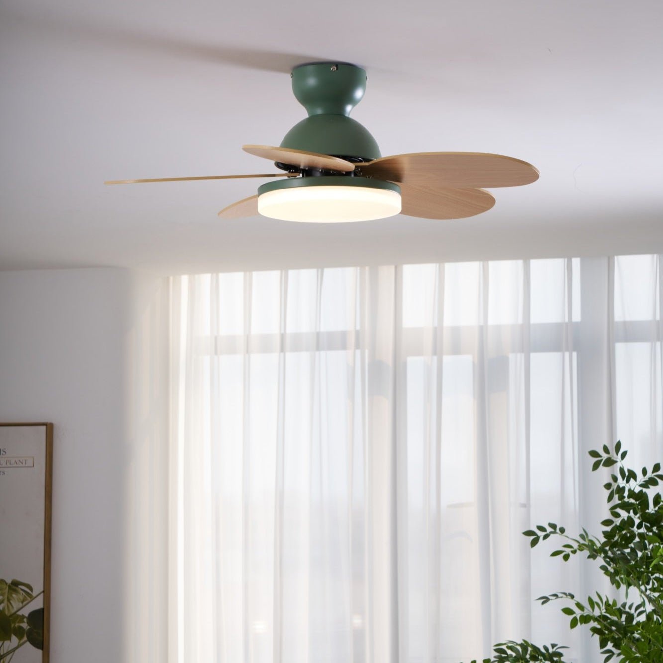 Liora Ceiling Fan with Lighting and Colored Glass Leaves for Children's Room – Modern Ceiling Fan with LED and Remote Control – Adjustable Speed Ceiling Fan with Light in Multiple Color Variants | Sansoti
