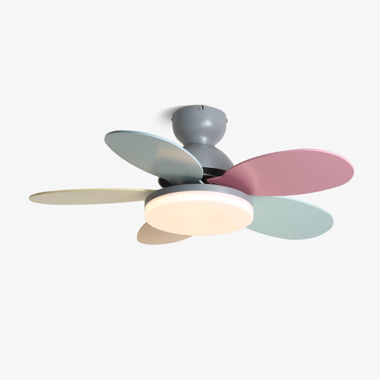 Liora Ceiling Fan with Lighting and Colored Glass Leaves for Children's Room – Modern Ceiling Fan with LED and Remote Control – Adjustable Speed Ceiling Fan with Light in Multiple Color Variants | Sansoti