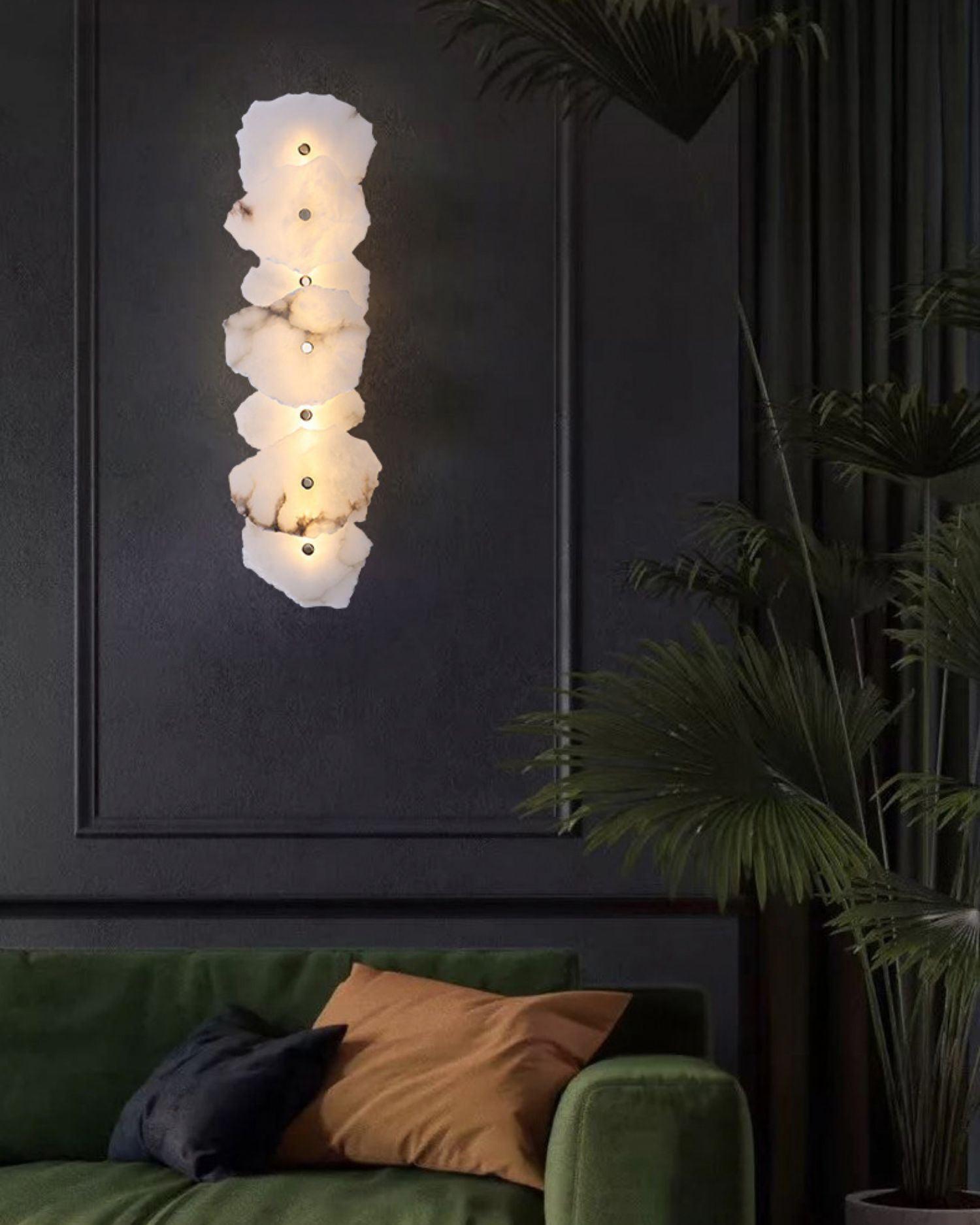 Alabasten Wandlamp — Echte Natuursteen met Gouden Armatuur — 1/3/5/7/9 Lichtpunten | Sansoti