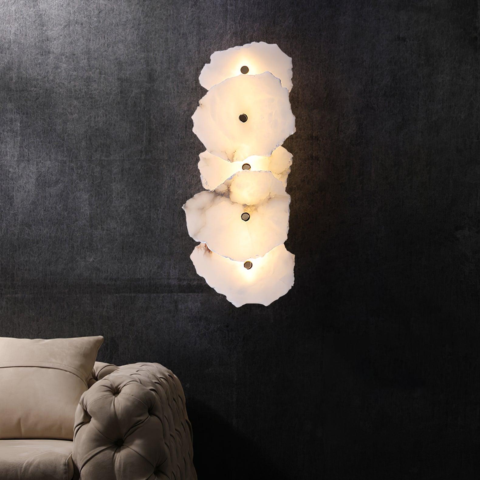 Alabasten Wandlamp — Echte Natuursteen met Gouden Armatuur — 1/3/5/7/9 Lichtpunten | Sansoti