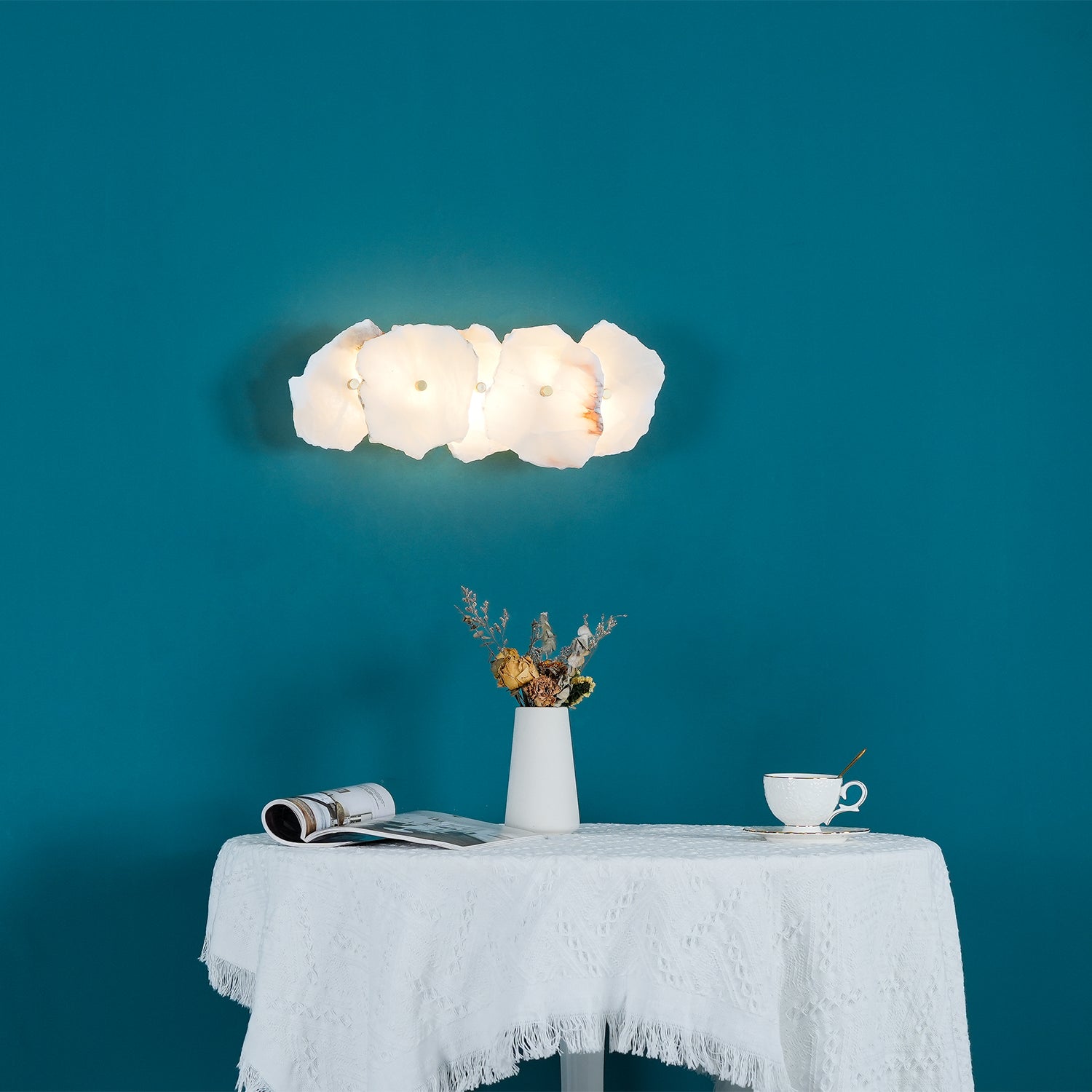 Alabasten Wandlamp — Echte Natuursteen met Gouden Armatuur — 1/3/5/7/9 Lichtpunten | Sansoti